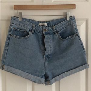 Button Fly Light Wash High Waisted Denim Shorts